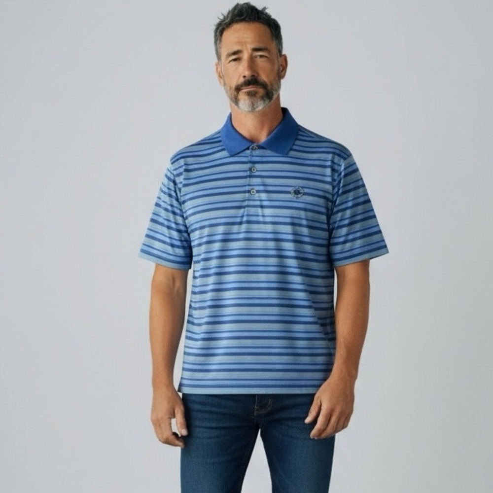 🌻Peter Millar Blue Striped Summer Comfort Collared Golf Polo Men's Size Medium